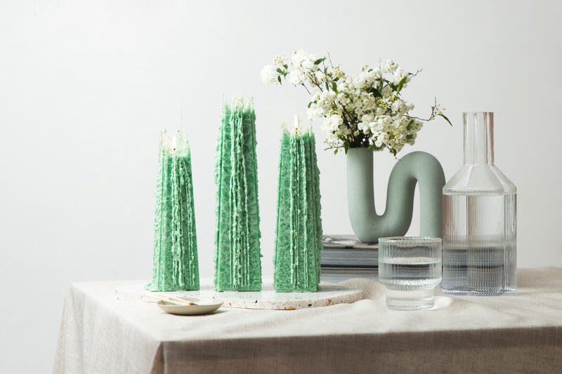 Festive pine scented green icicle candle