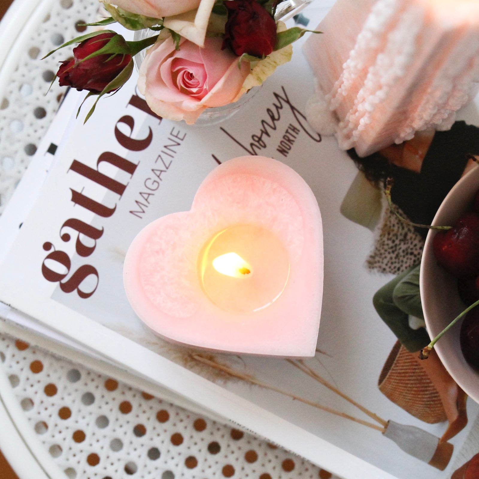 Peony Rose Heart Candle | Living Light Candles