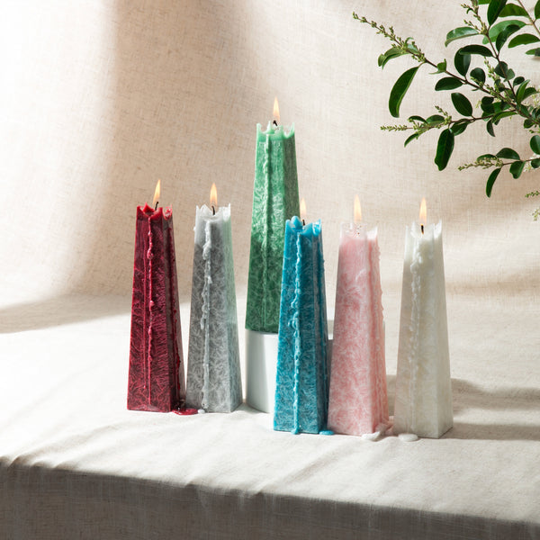 Colourful mini icicle candles made from soy wax