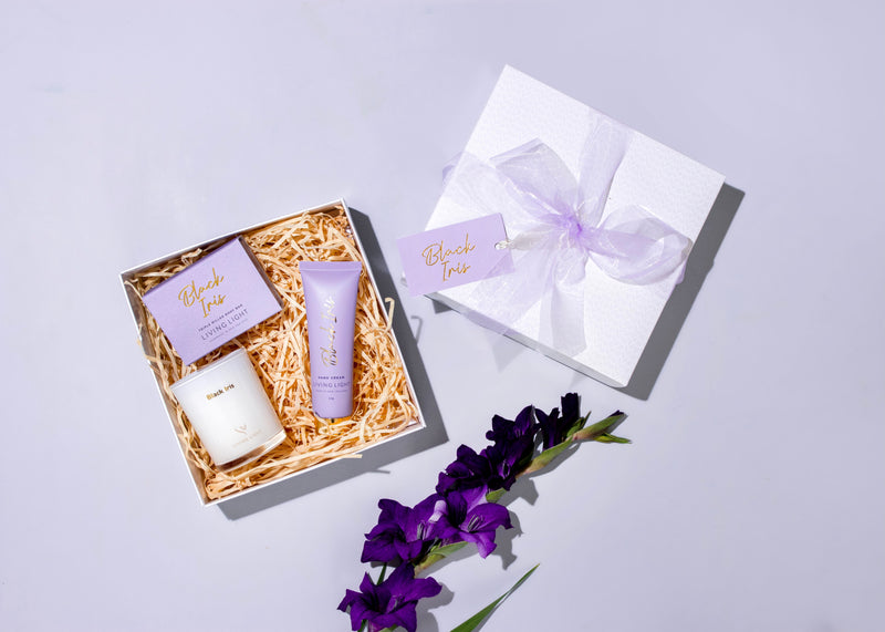 Black Iris Pamper Gift Set ( Hand Cream, Mini Candle & Body Bar)