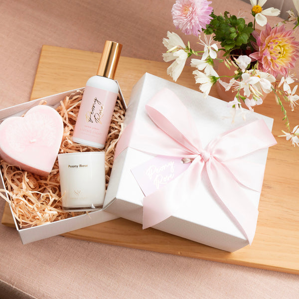 Peony Rose Luxury Gift Set  (Heart, Mini Candle, Room Spray)