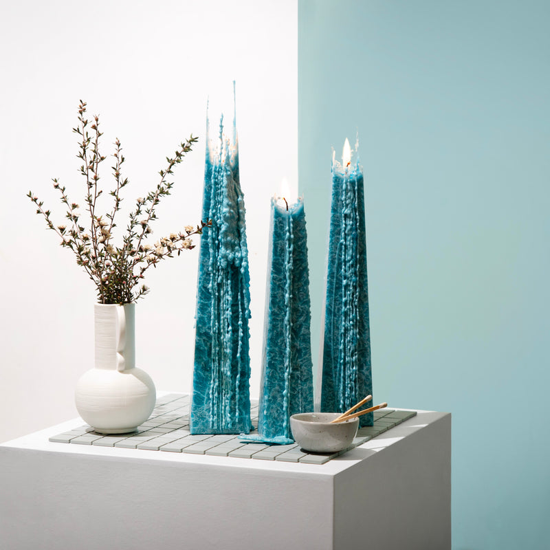 blue wax drip candles | beeswax candles