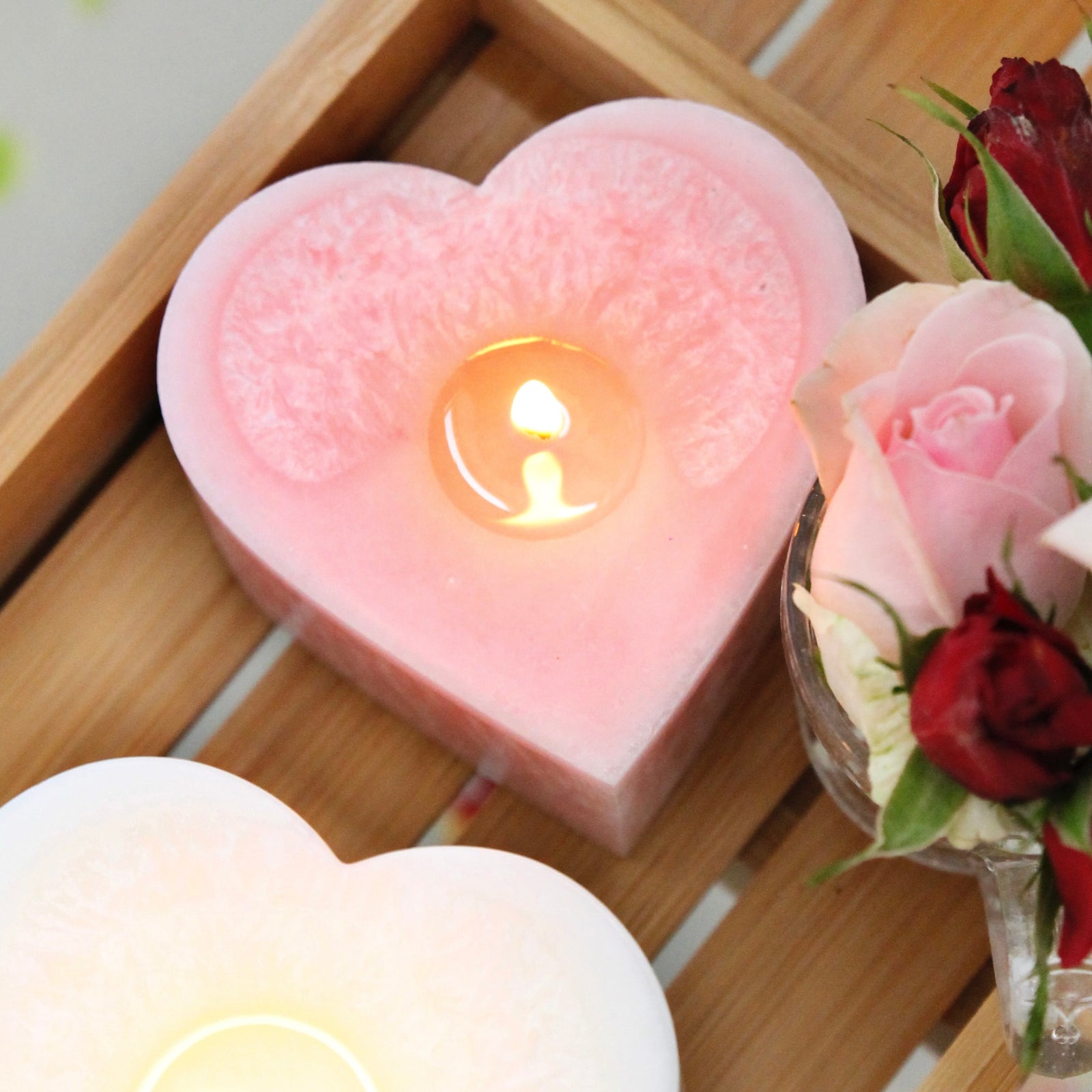 Peony Rose Heart Candle | Living Light Candles